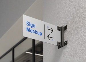 Wall Mounted Metal Direction Sign Mockup