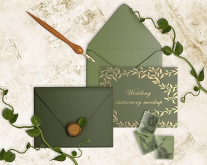 Carte d'invitation de mariage et ensemble de maquette d'enveloppe