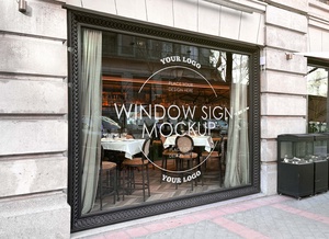 Mockup de logotipo de señal de ventana de vidrio