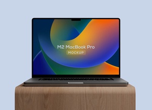 Wooden Stand M2 MacBook Pro Mockup