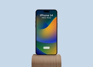 Wooden Stand iPhone 14 Pro Max Mockup