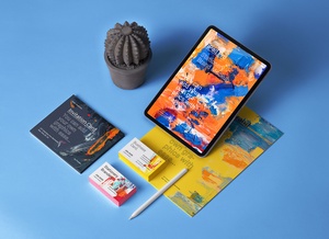 iPad Pro 2019 Stationery Scene Mockup