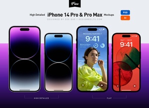 iPhone 14 Pro / Pro Max PSD для вектора ИИ макетов