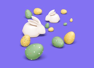 Пасхальный кролик и яиц сцена макет
