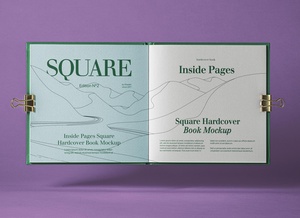 Открытая квадратная книга в твердом переплете / макет каталога