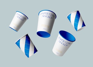 Maqueta de tazas de café de papel flotante