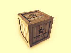 Maquette de logo de boîte en bois libre