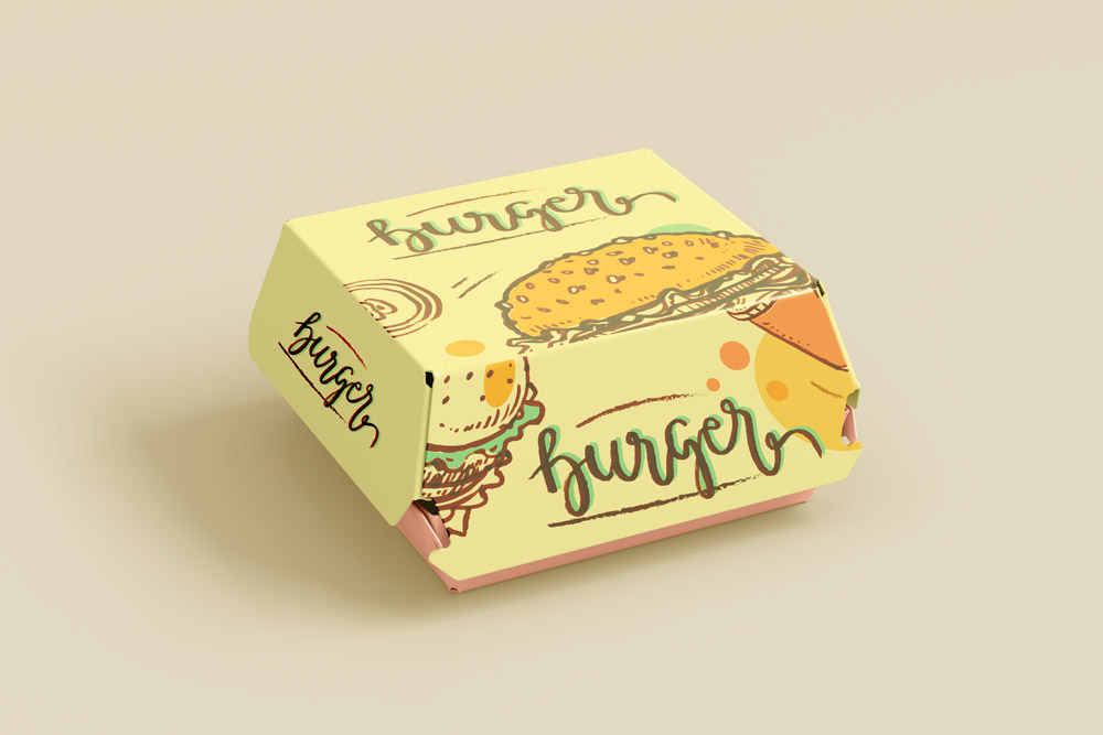 Бесплатный Burger Box Mockup PSD