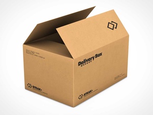 Cardboard Shipping Box Packaging PSD Mockups