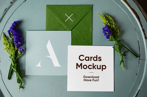 Free Cards with Envelope Mockup
