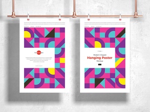 Free Clipped Hanging Poster Mockup