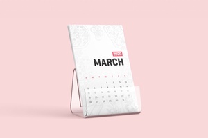 Free Desk Stand Calendar Mockup