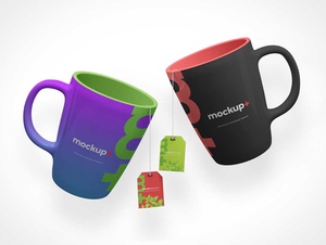 Ceramic Mugs & Tea Labels Hanging Free Mockup