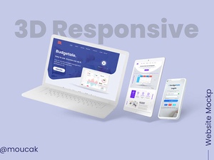 3Dレスポンシブウェブサイトデザインモックアップ