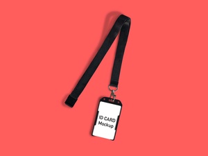 Free ID Card Attached to a Strap Mockup 