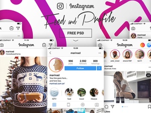 Instagram完全フィード&プロフィールのモックアップ&テンプレート