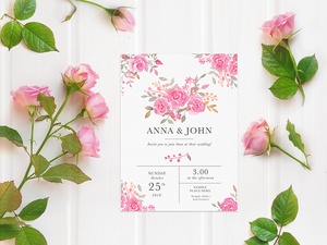 Flatlay Mockup With Pink Roses