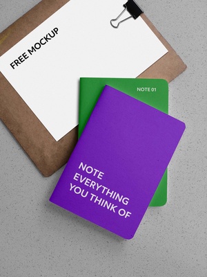 Free Notebooks with Clipboard Mockup 
