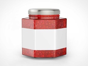 Jar de confiture Hexagon en verre PSD Mockups