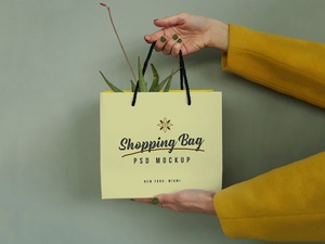 Free Hand Holding Shopping Bag Mockup