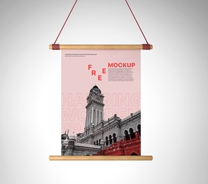 Kostenloser hängendes Holzrahmen Poster Mockup