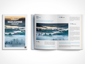 Magazine Cover & Top View Page Spread PSD Mockup