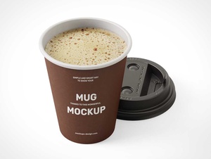 Бумажная чашка кофе & SIP-сквозная крышка PSD макеты