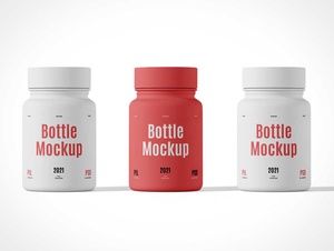 Smooth Cap Medicine Plastic Pill Bottle PSD Mockups