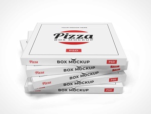 Square Pizza Box Stack PSD Mockups
