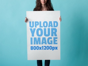 Free Woman holding Poster Mockup