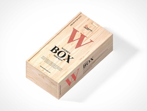 Деревянная упаковочная коробка PSD Mockups