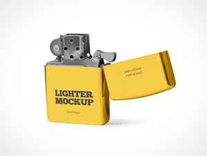 Zippo Flip Steel Lighter PSD Mockups
