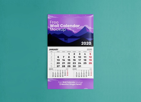 Single Panel 3 Month Wall Calendar Mockup | Free PSD Templates