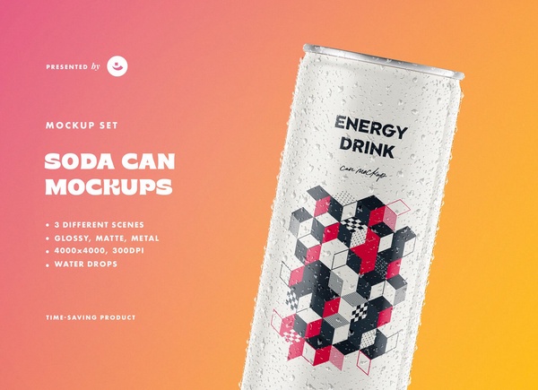 Soda Can Energy Drink Mockup | Free PSD Templates