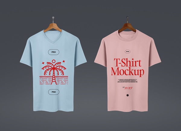 V-Neck & Crew Neck T-Shirt Mockup | Free PSD Templates