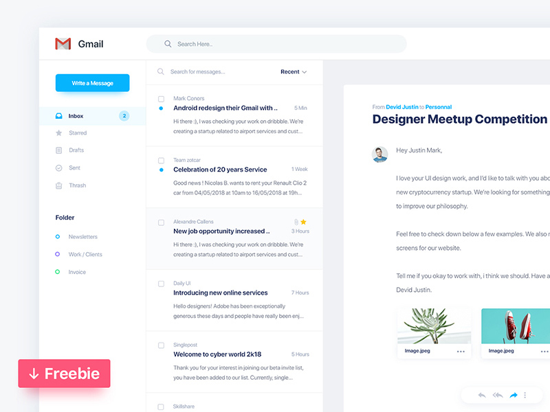 Gmail Redesign Adobe Xd Freebie Free Psd Templates