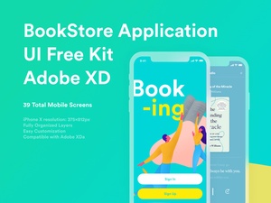 Kit gratuito de interfaz de usuario de la aplicación BookStore para Adobe XD