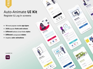 Auto Animate Register & Login UI Kit für Adobe XD